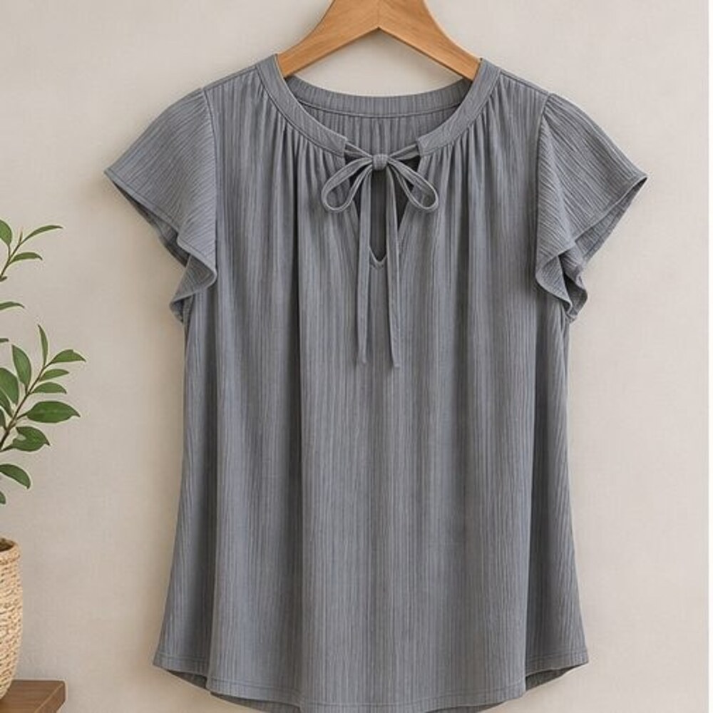 Gray Puff Sleeve Top